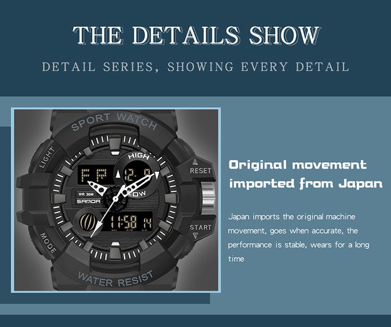 SANDA-7800 Sports Electronic Waterproof Men’s Watch – Dual Display Luxury Outdoor Wat