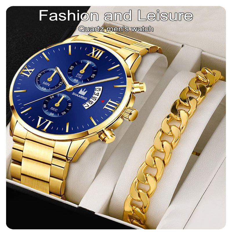 Q-1570 Men’s Fashion Business Quartz Watch with Stainless Steel Band &amp; Bracelet