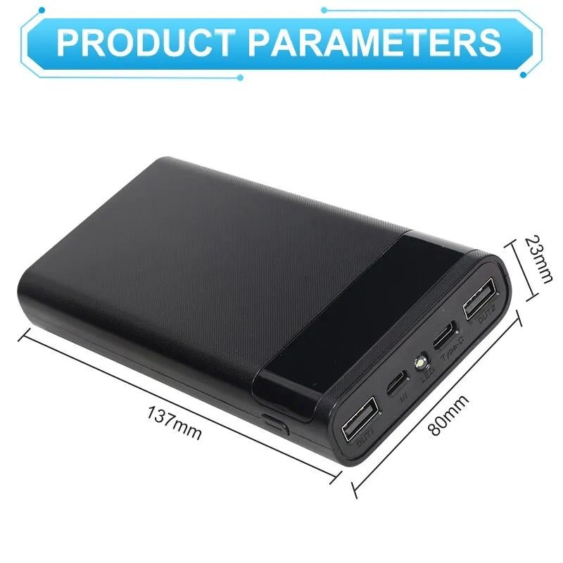 DIY18650 Battery Storage Charging Box – Dual USB Type-C 5V (No Battery)