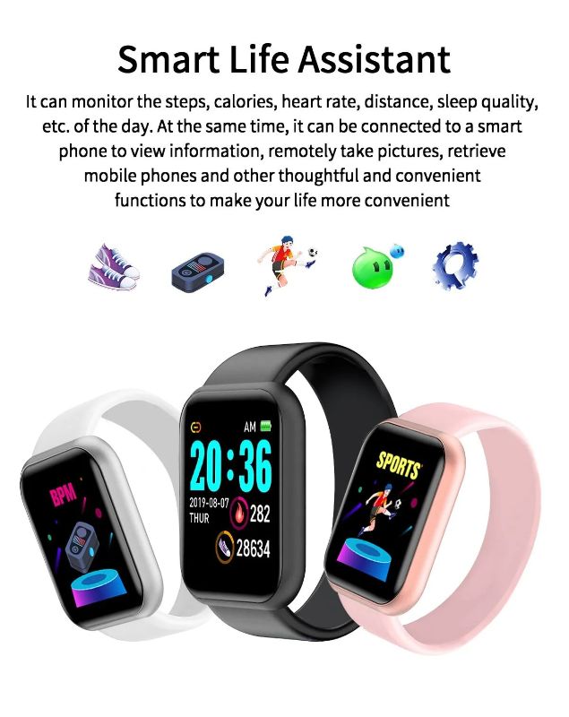 Y68 Real Step Count Smart Sports Watch – Fitness Tracker with GPS & Music Control for Android & iOS