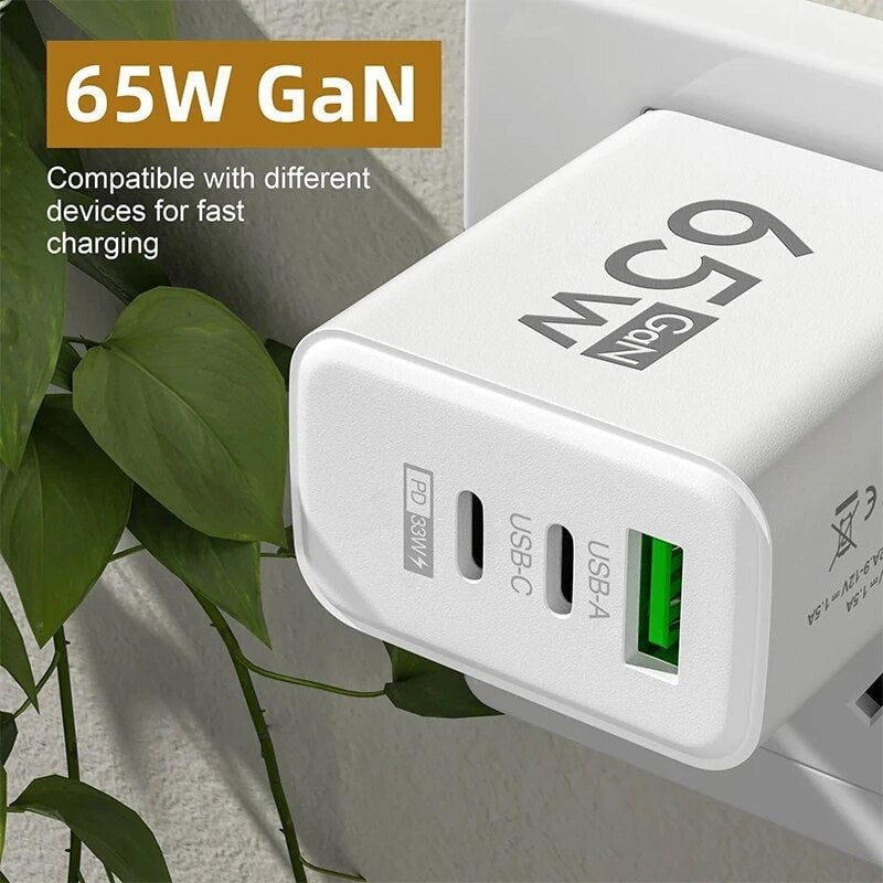 GaN 65W USB Type-C PD 3.0 Quick Charger | Fast Wall Adapter for iPhone 15, Samsung, Xiaomi, Huawei, OnePlus