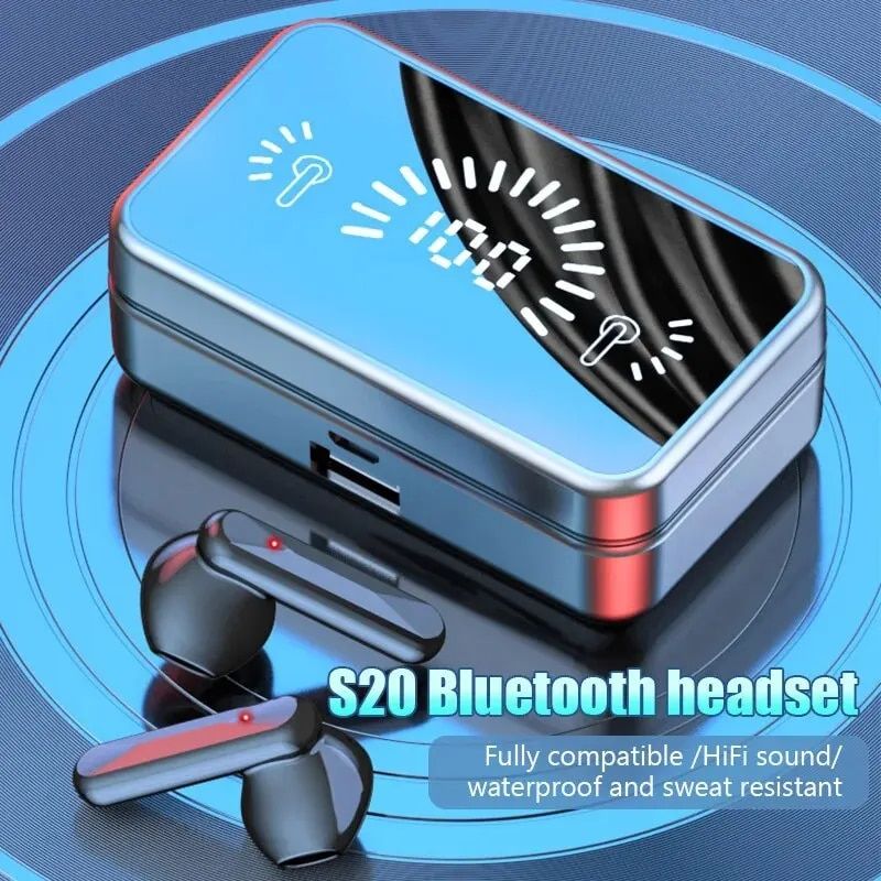 S20-A Plus TWS Wireless Bluetooth Noise Cancelling Earbuds with LED Charging Box & Mic