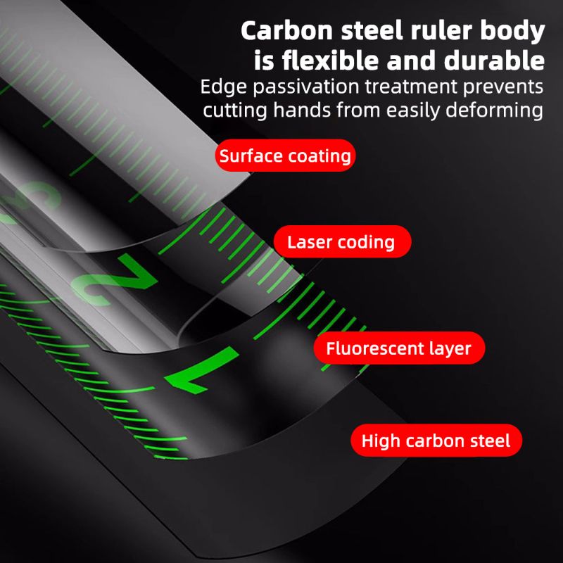 5/7.5/10M Self-Locking Fluorescent Steel Measuring Tape – High Precision Metric Ruler