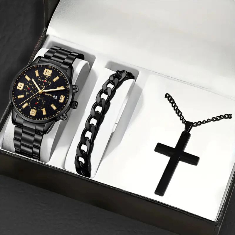 Q-2157 Men’s Quartz Watch &amp; Luxury Bracelet Set – Business &amp; Leisure Style