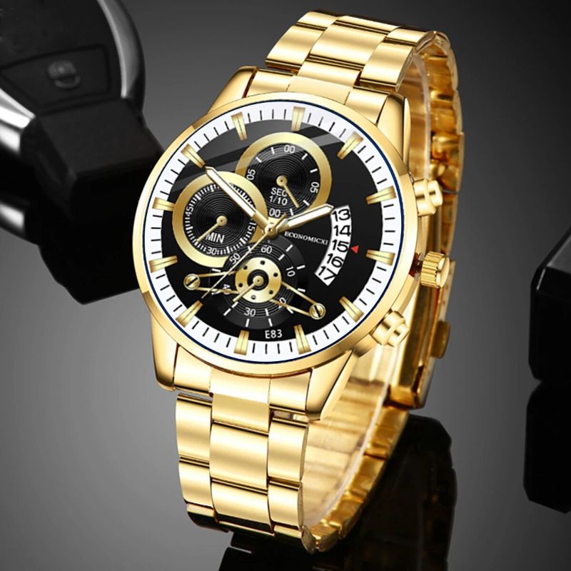 Q-4470 Men’s Quartz Watch &amp; Alloy Bracelet Set – Business Casual