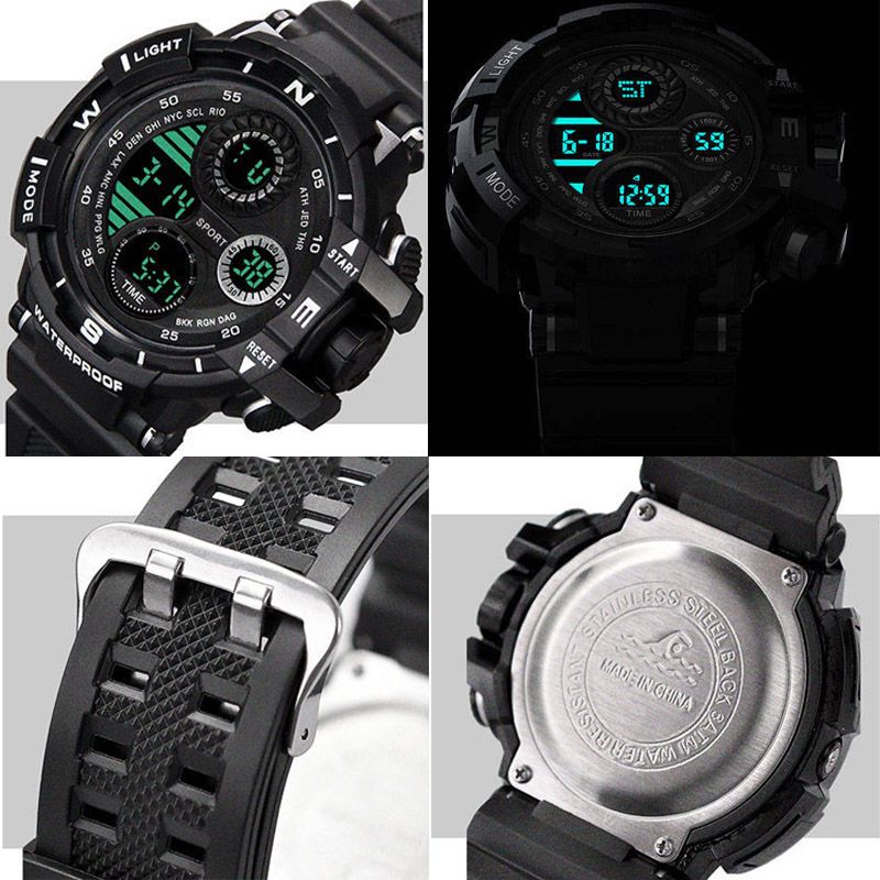 YIKAZE-S10 Black Digital Sports Watch – Waterproof Military LED Chronograph for Men
