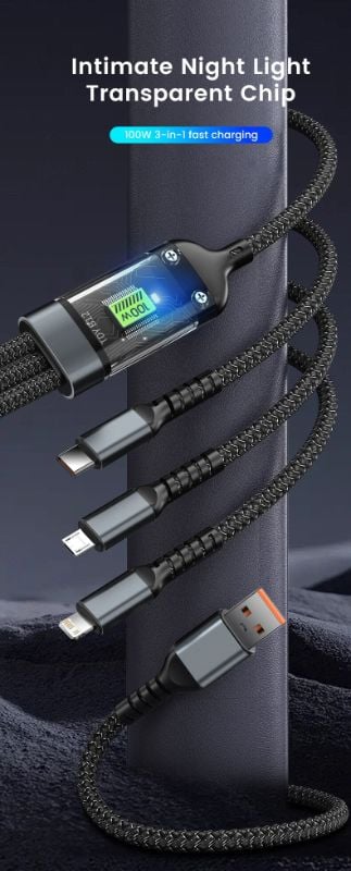 3-in-1 100W 5A Fast Charging USB Cable | Type-C / Lightning / Micro Charger for iPhone, Samsung & Xiaomi