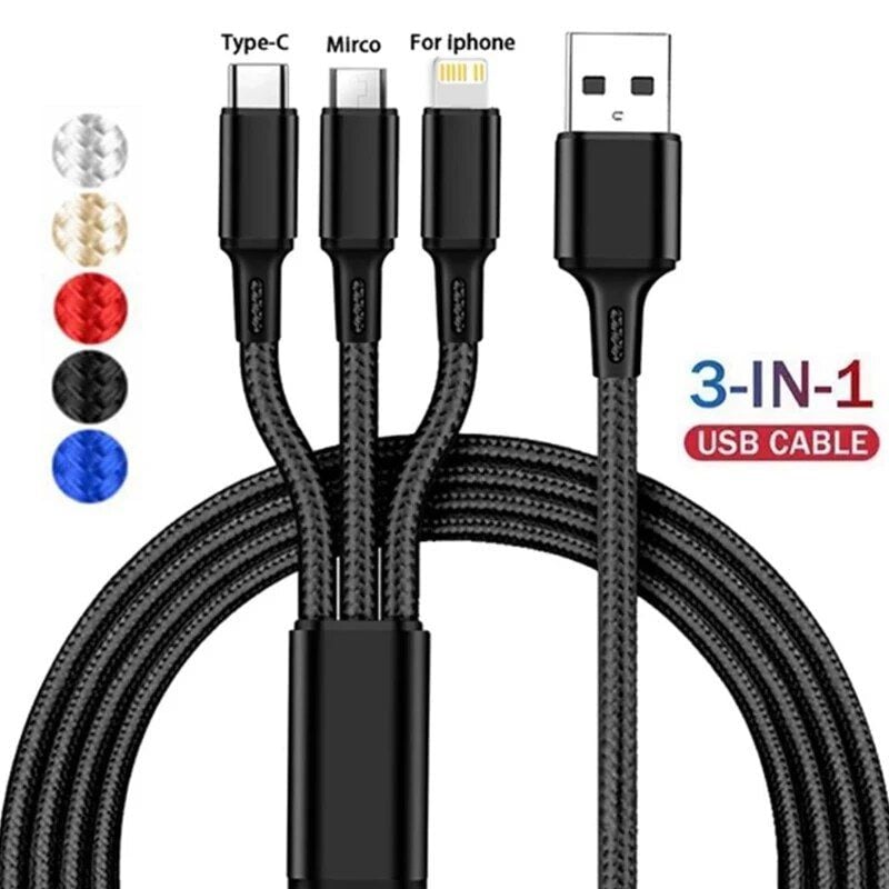 3-in-1 USB Cable | Fast Charging Multi-Port Charger for iPhone, Samsung & Xiaomi
