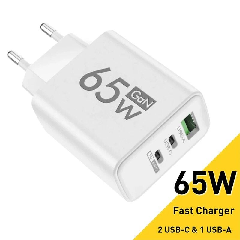 GaN 65W USB Type-C PD 3.0 Quick Charger | Fast Wall Adapter for iPhone 15, Samsung, Xiaomi, Huawei, OnePlus