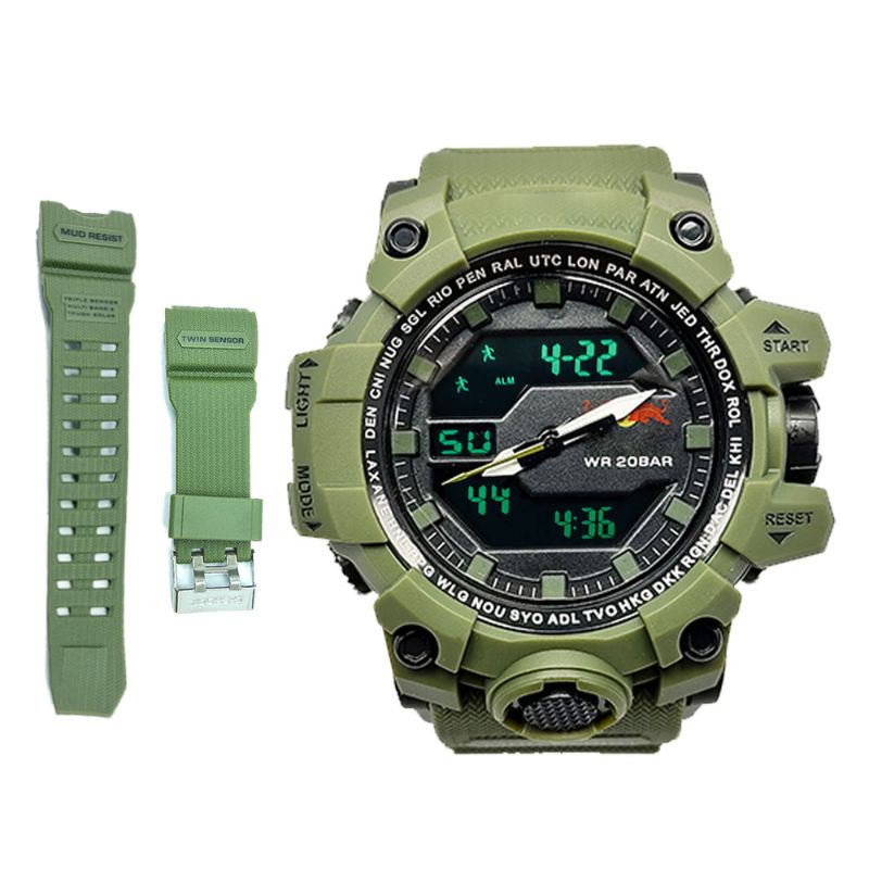 Military Mud Resist Dual Time Waterproof Sports Watch – Analog Digital Men’s Watch with Alarm &amp; Stopwatch