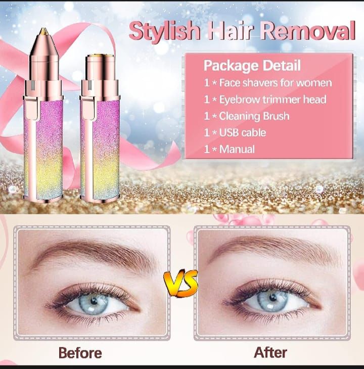 Flawless 2 in 1 Electric Eyebrow Trimmer and Shaver, Rechargeable Hair Remover for All Parts Use in Pen Flawless Hair Remover for Face, Lips, Nose, Chin, Arm