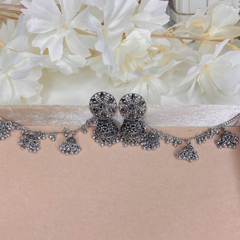Mini Oxidised Jhumkis with Sahare
