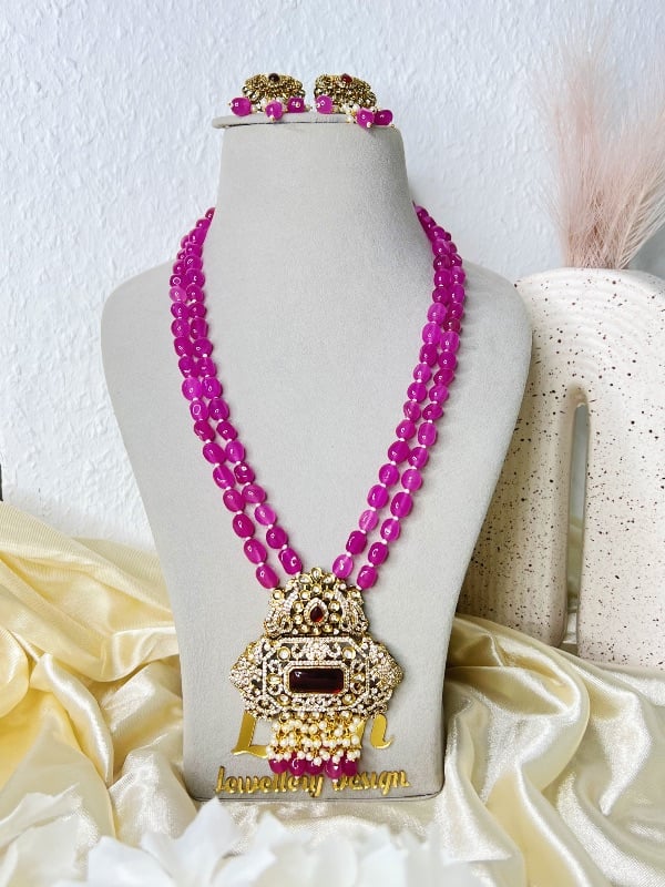 Tyani Kundan with Natural Stone Long Set