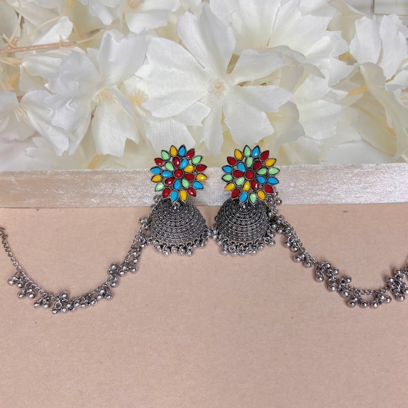 Mini Oxidised Jhumkis with Sahare