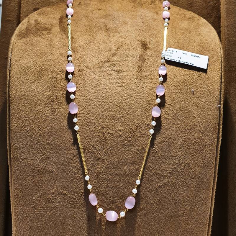 PINK MONALISHA MOTI BEADS GOLD CHAIN