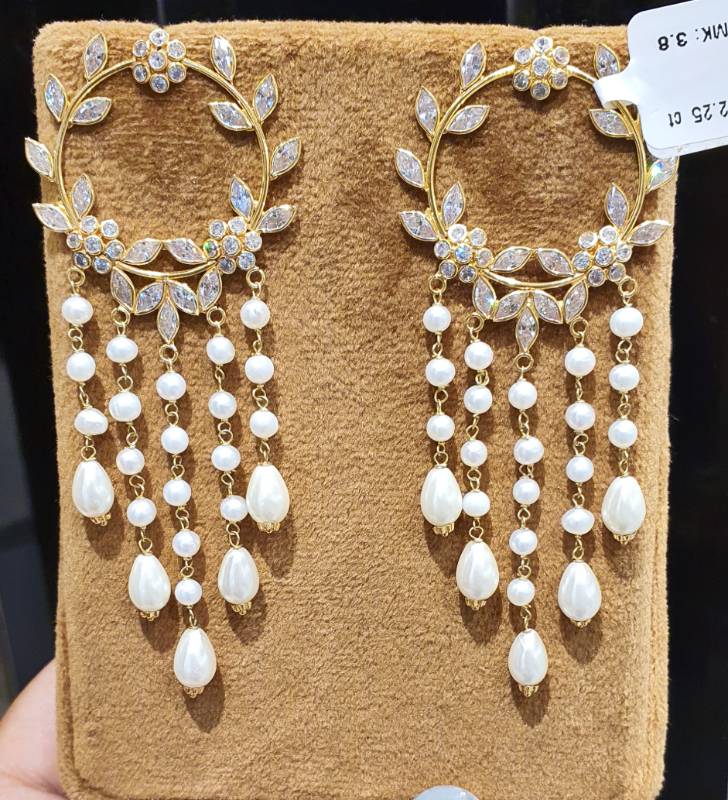 MOTI ROUND  GOLD ZIRCON POLKI EARRINGS