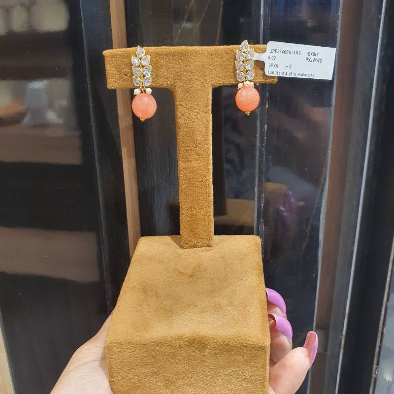 ORANGE BALL  GOLD ZIRCON POLKI EARRINGS