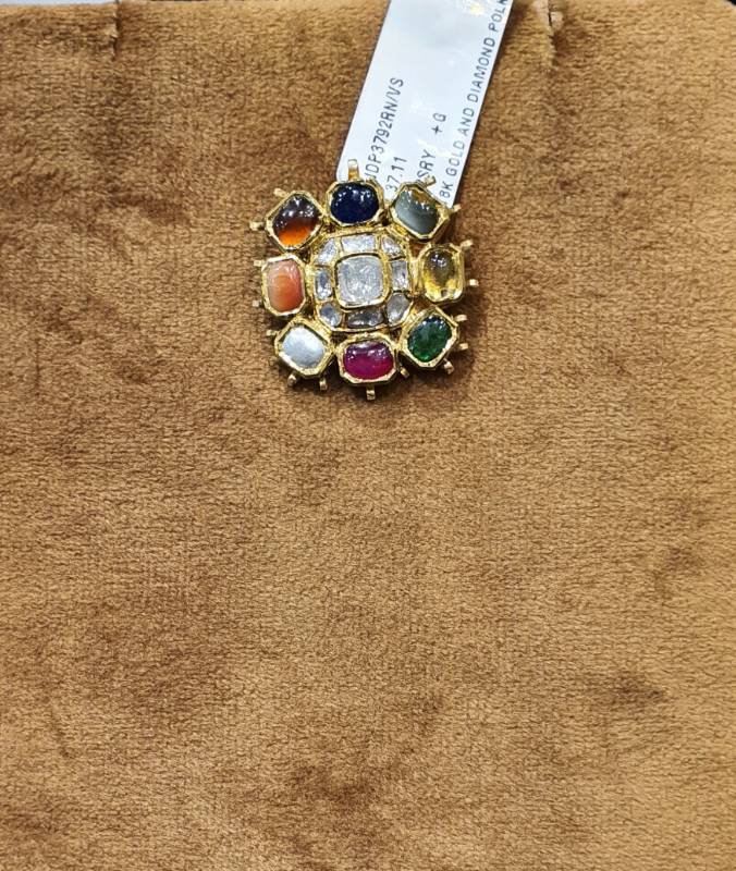 SQ NAVRATNA GOLD JADAU POLKI PENDANT