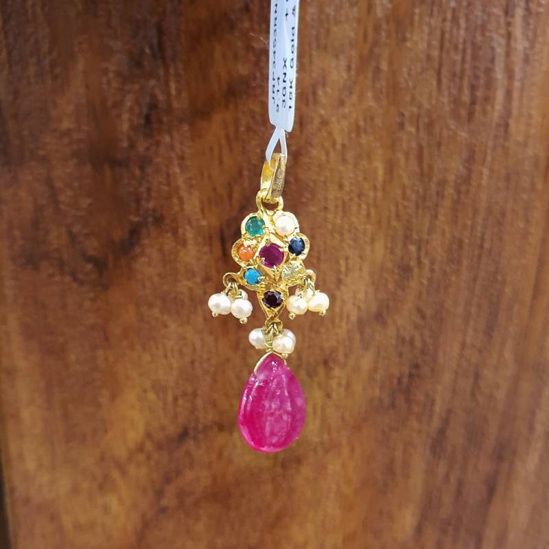NAVARATNA MOTI GOLD JADAU PENDANT