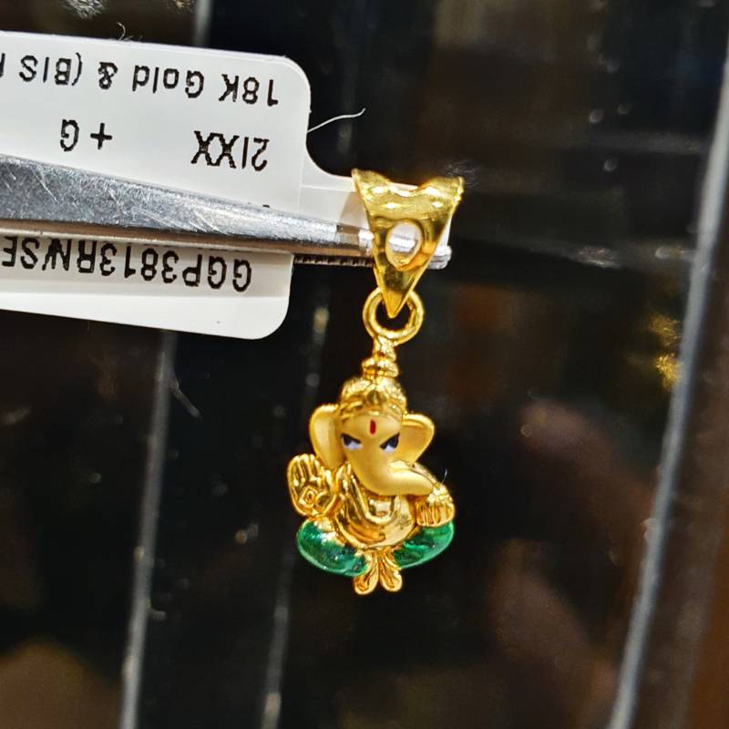 GREEN MEENA GANESH JI PLAIN GOLD PENDANT