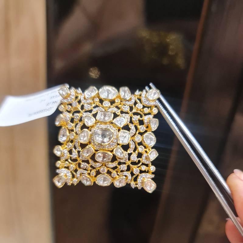 SQUARE CHOKER GOLD JADAU POLKI PENDANT