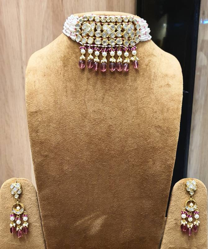 LILY RHODOLITE GOLD JADAU POLKI CHOKER SET