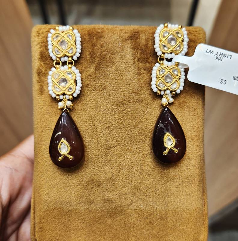 BROWN DROP LIGHT WT GOLD JADAU EARRINGS