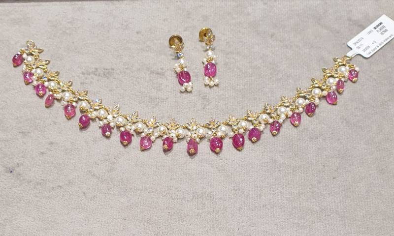 LEAFLY Ruby GOLD ZIRCON POLKI NECKLACE SET