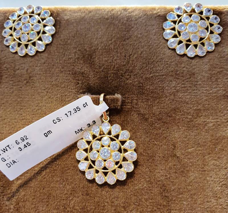 FLOWER ROUND GOLD ZIRCON POLKI PENDANT SET