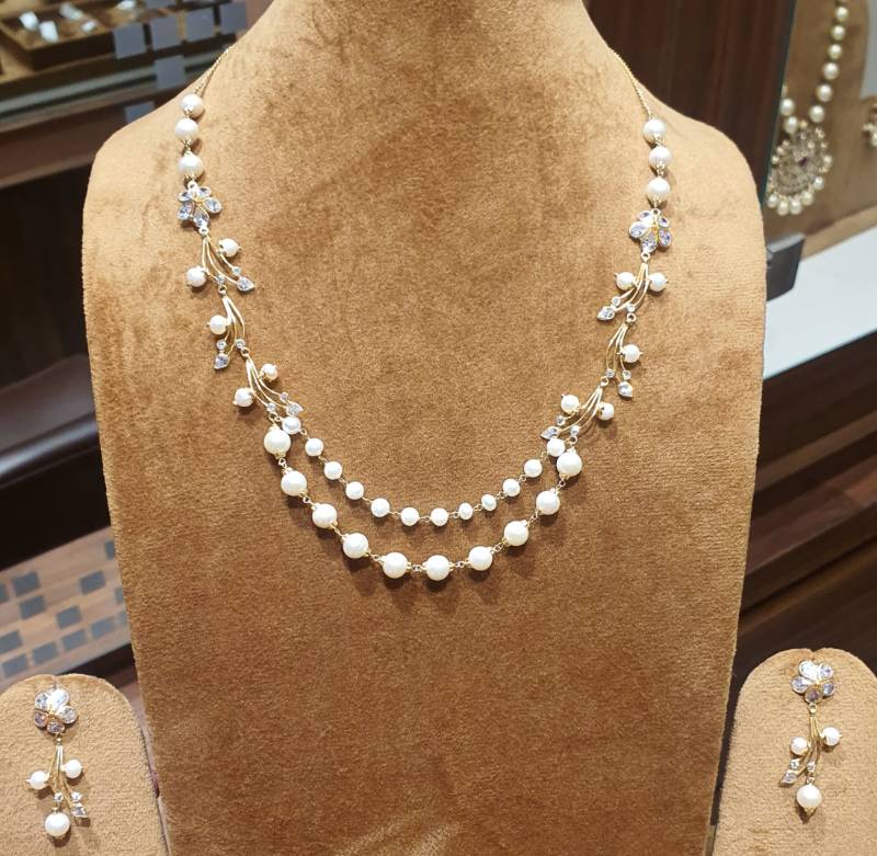 FLOWER MOTI GOLD ZIRCON POLKI NECKLACE SET