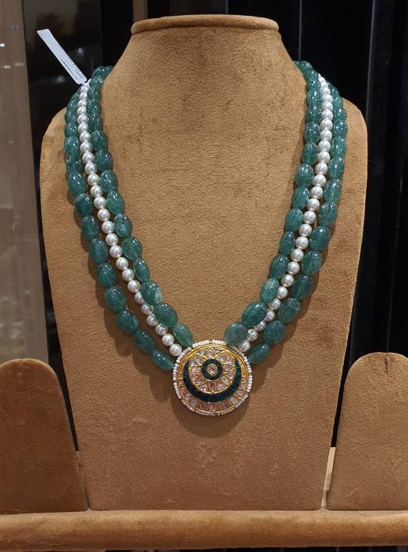 GREEN HALF  CHAND DAIMOND POLKI  LIGHT WT GOLD JADAU PENDANT