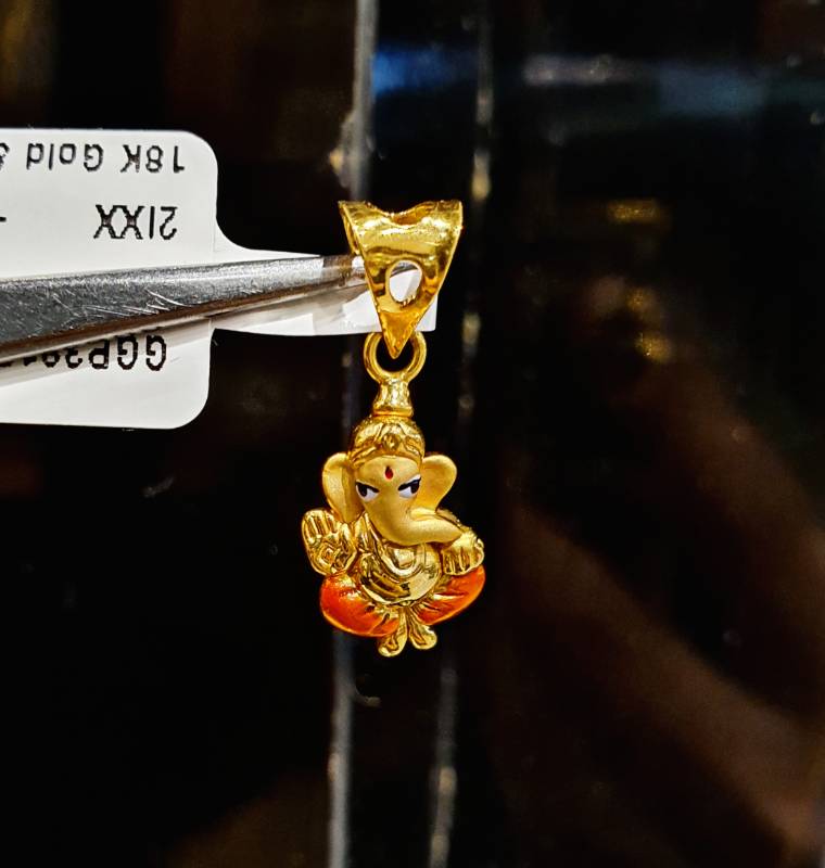 ORANGE MEENA GANESH JI  PLAIN GOLD PENDANT