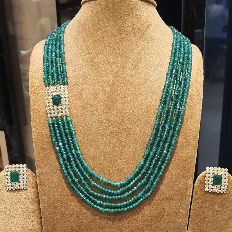 GREEN ONYX GOLD ZIRCON POLKI PENDANT SET