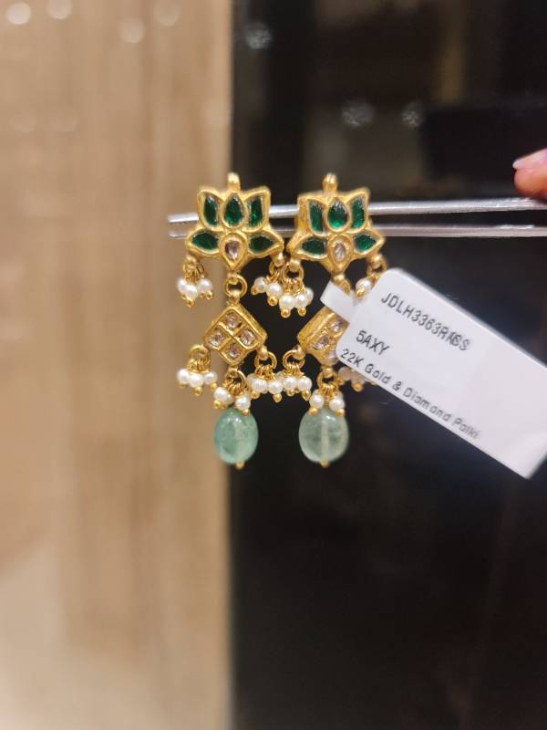 GREEN TAKER DIAMOND POLKI LIGHT WT GOLD JADAU BROOCH