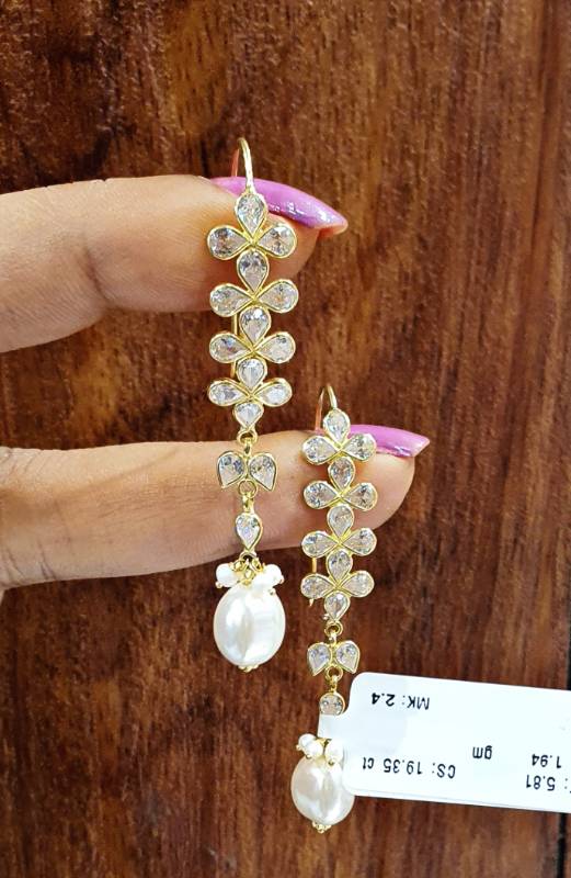 32 CARRY POLKI GOLD ZIRCON POLKI EARRINGS