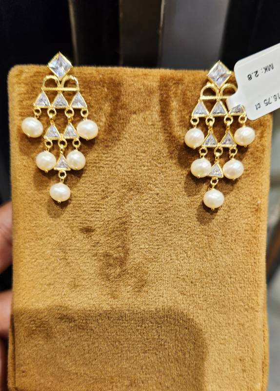 TRIANGLE GOLD ZIRCON POLKI EARRINGS