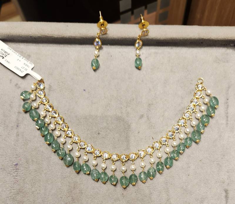 ROUNDISH GOLD ZIRCON POLKI NECKLACE SET