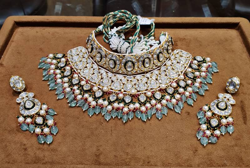 TRIPLE PART GOLD JADAU POLKI CHOKER SET