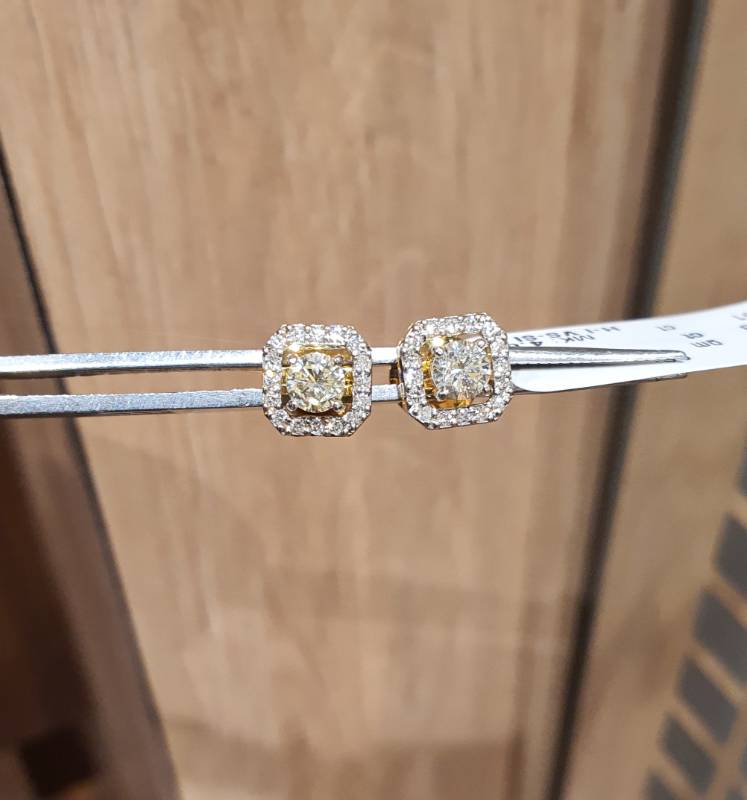 SQUARE GHERI SOLITAIRE GOLD DIAMOND EARRINGS