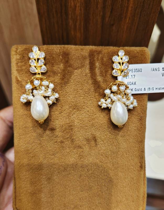 MOTI JHUMKA GOLD ZIRCON POLKI EARRINGS