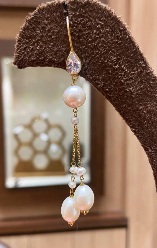 2L MOTI GOLD ZIRCON POLKI EARRINGS