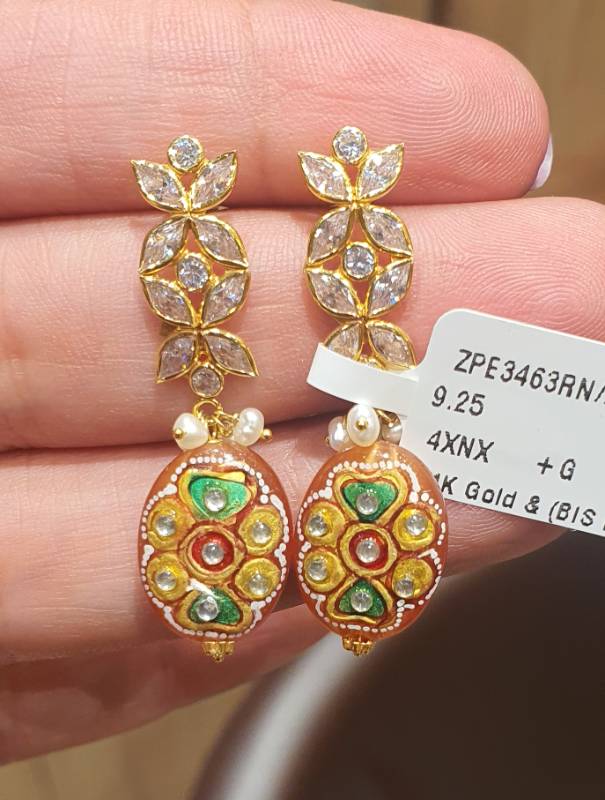 PINK TANJORE BALL GOLD ZIRCON POLKI EARRINGS