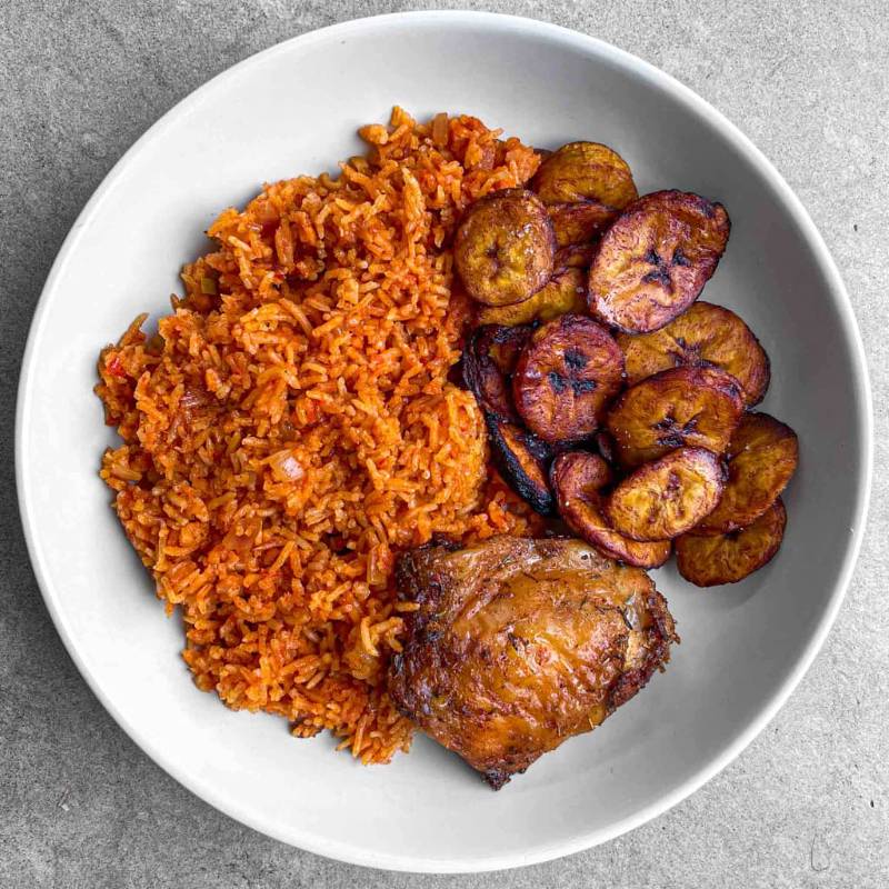 Riz au gras au poulet + Alloco