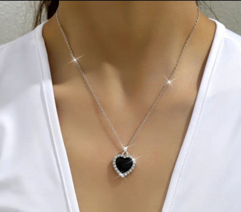 Imported Silver Black Heart Necklace