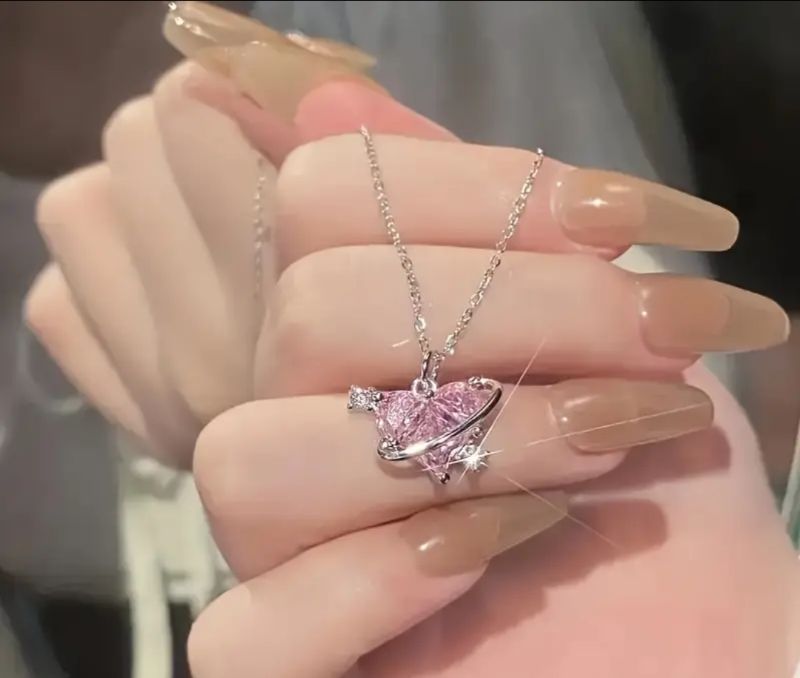 Imported Pink Heart With Arrow Necklace