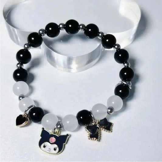 Kitty Black White Beeds Bracelet
