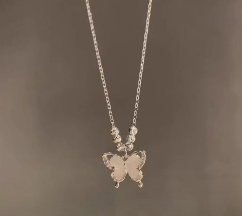 Imported moving Silver Beeds Butterfly Necklace