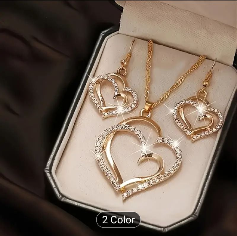 Golden Fancy Heart Necklace with Earrings