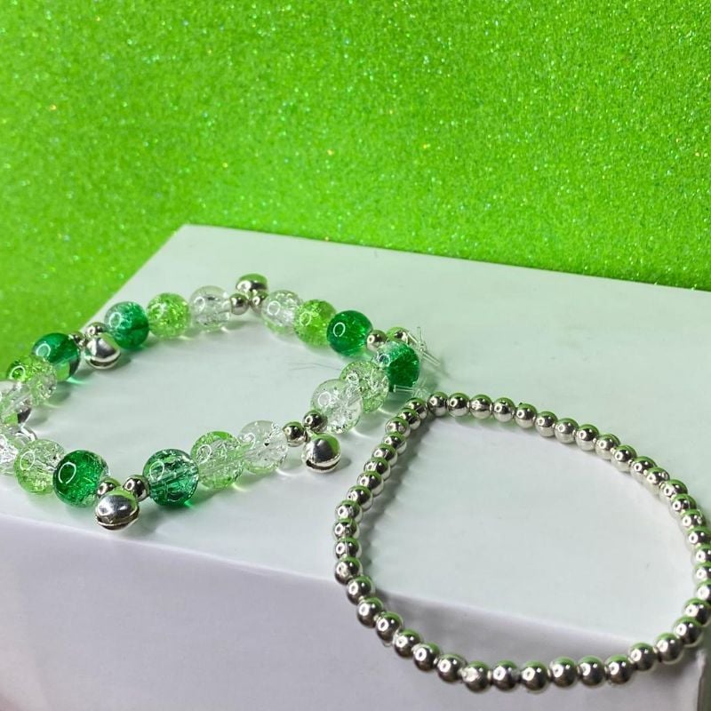 Green and Silver Double Beeds Bracelet
