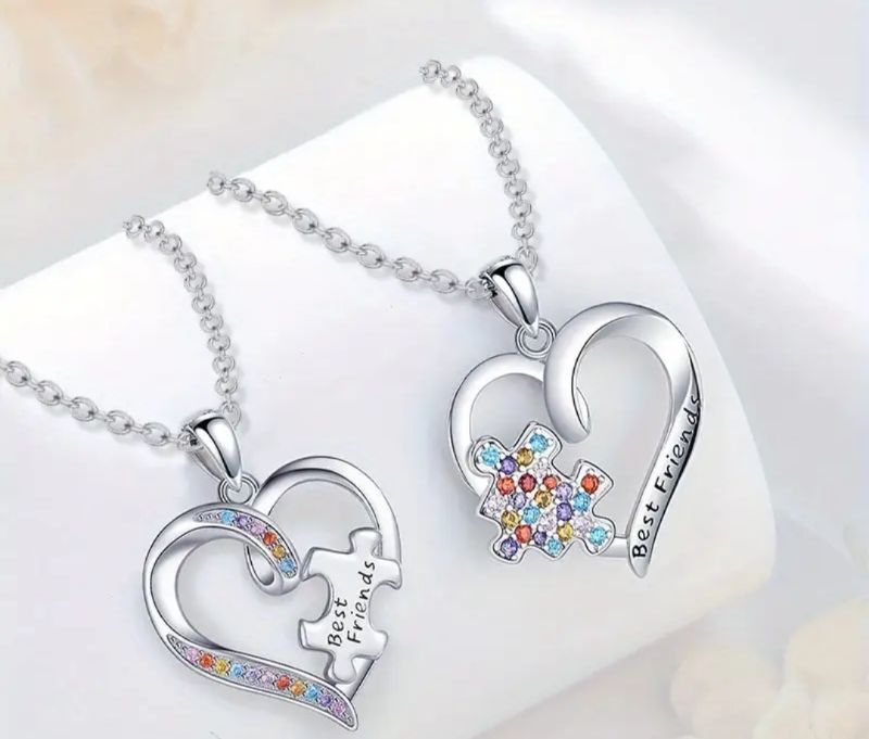 Imported Silver Fancy Heart with Small Best Friend Necklace